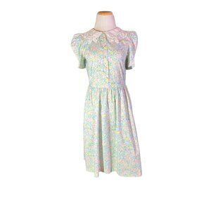 Vintage American Accent Size 0? Floral Cotton Dress Lace Collar